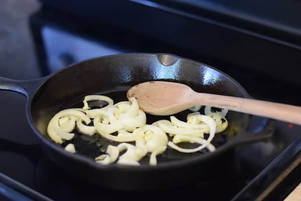 onions in the cast iron skillet