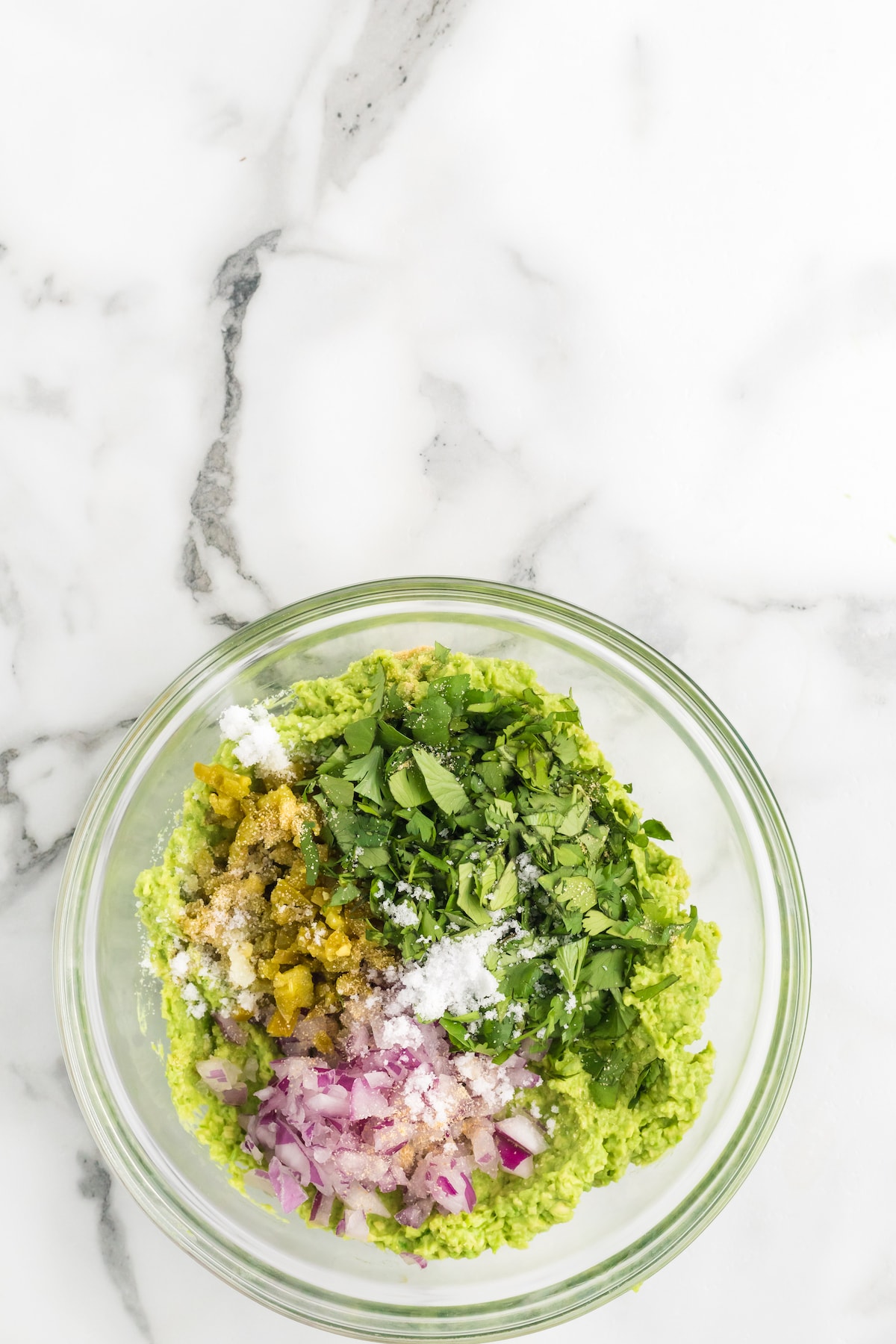 salt and garlic powder added to the guacamole mixture.