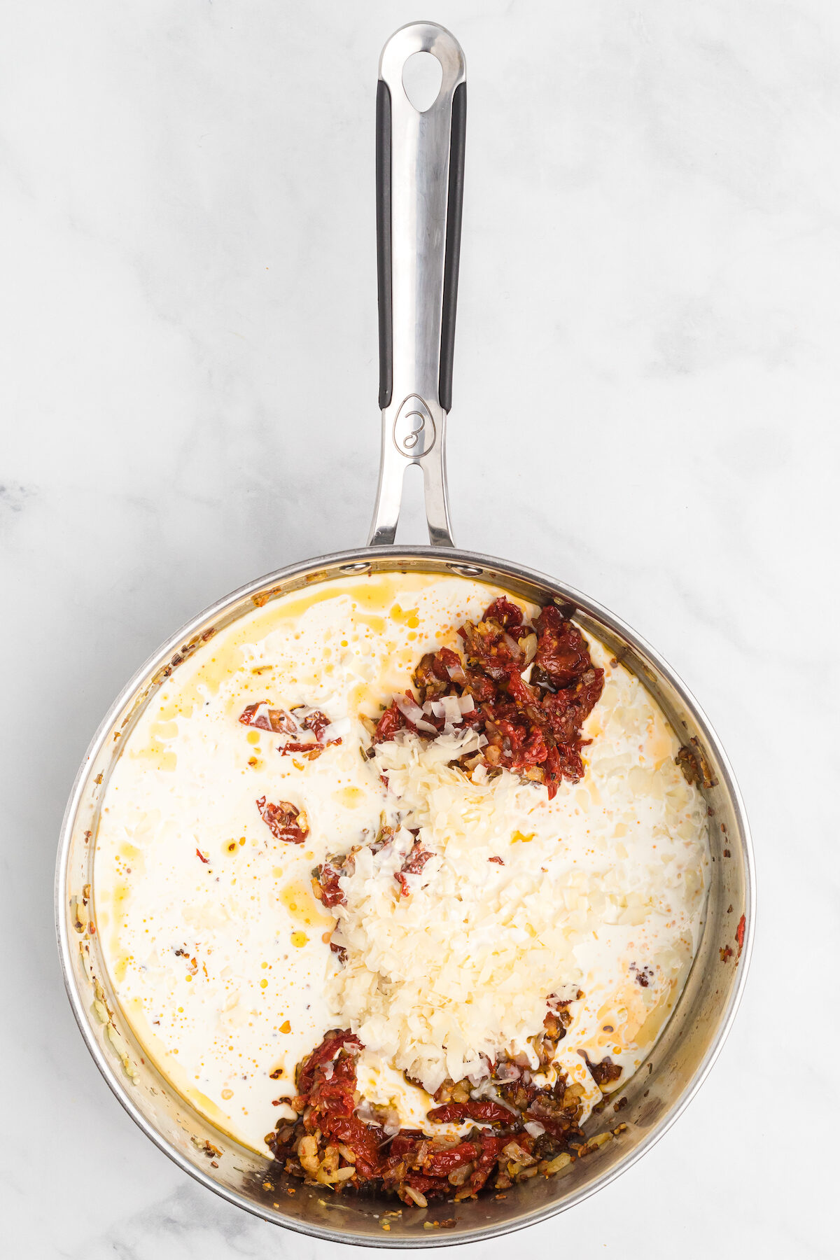 cream and cheese in the skillet. 