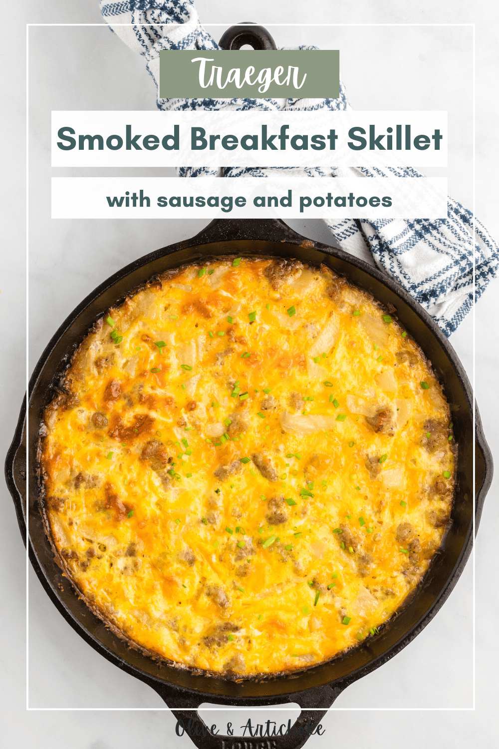 Traeger Smoked Breakfast Skillet with Sausage Olive & Artichoke