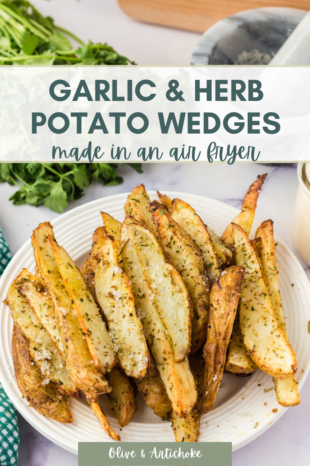 Air Fryer Potato Wedges with Aioli Sauce - Olive & Artichoke