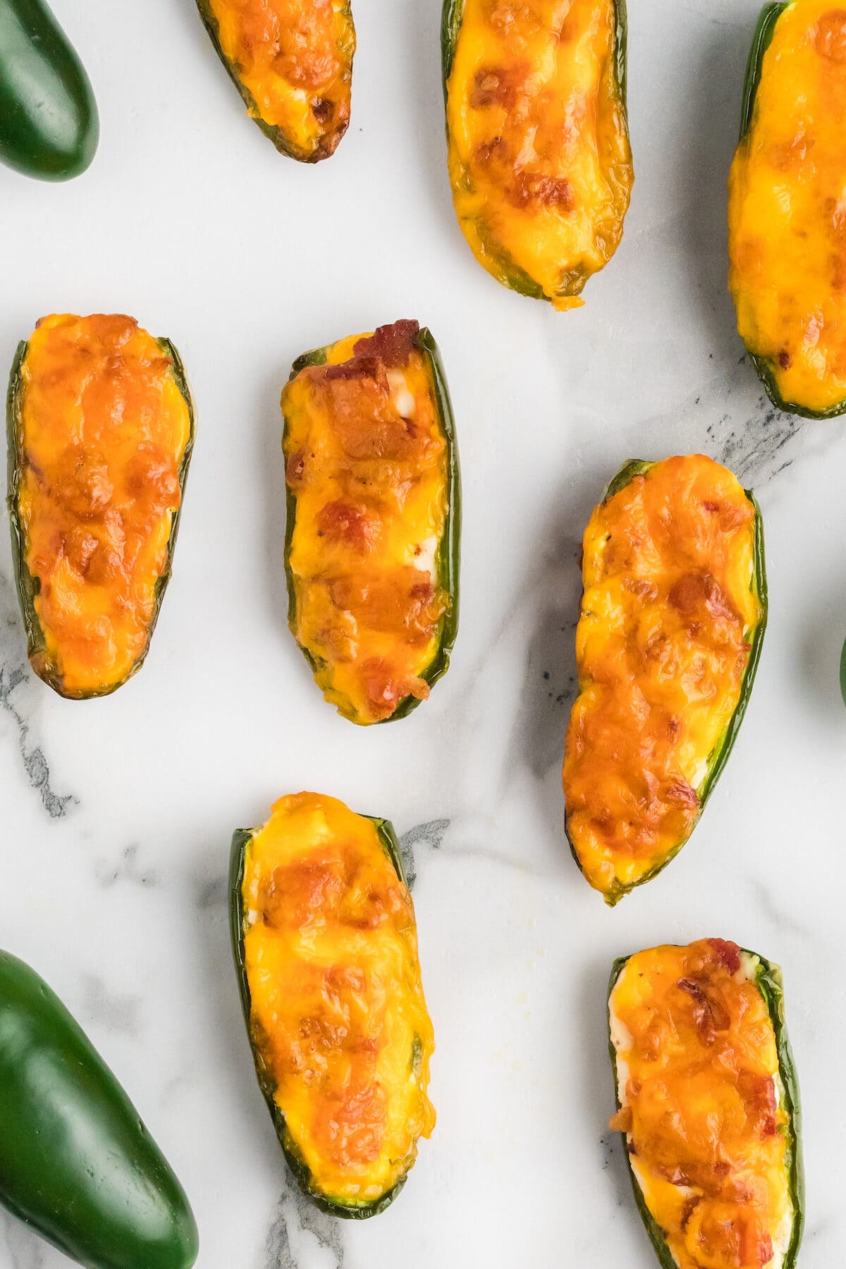 jalapeño poppers resting on a countertop. 