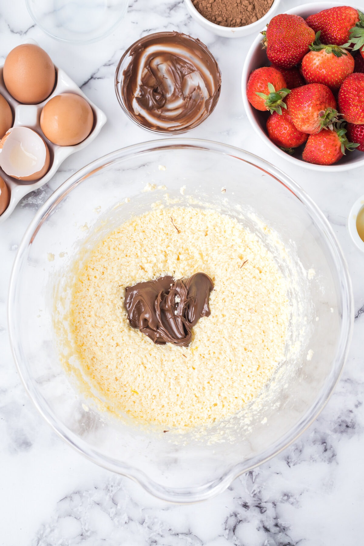nutella added to the creamed butter and egg mixture. 