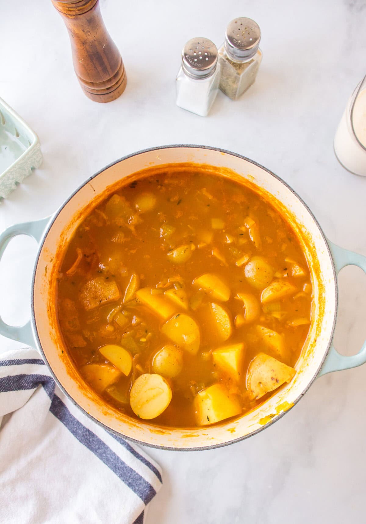 cooked creamy potato soup in the dutch oven. 