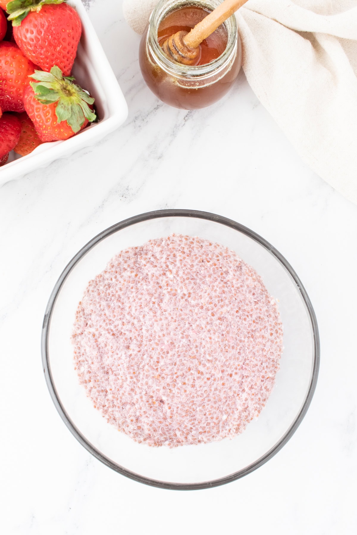 chia seed pudding in a glass bowl.